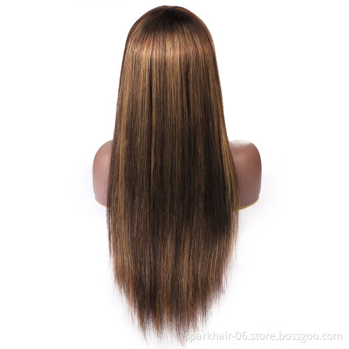 Raw Indian Hair Vendors Straight Lace Frontal Wigs With Bangs Cuticle Aligned Hair Pre plucked Glueless Wigs